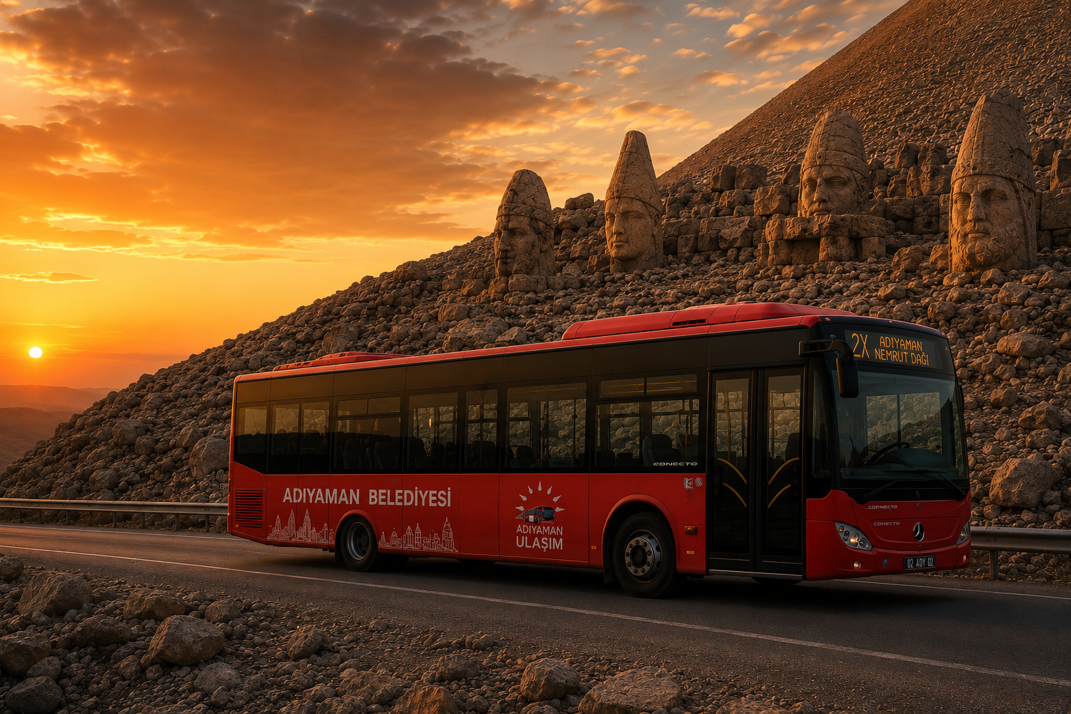 Adıyaman Belediyesi otobüsü — şehir manzarası