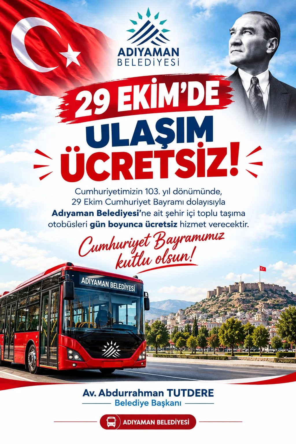 29 EKİM CUMHURİYET BAYRAMI’NDA ULAŞIM ÜCRETSİZ